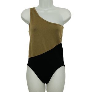 Aura Women’s Size XL/XXL  Tan And Black One Shoulder Bodysuit